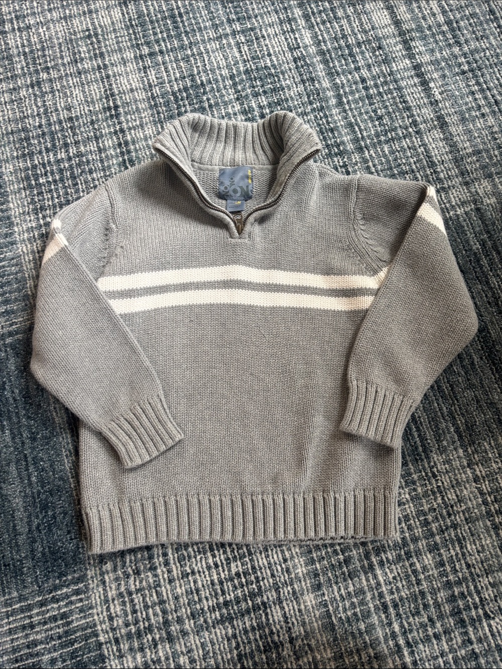 Old Navy boys Gray Half-Zip Sweater with White Chest Stripes size M